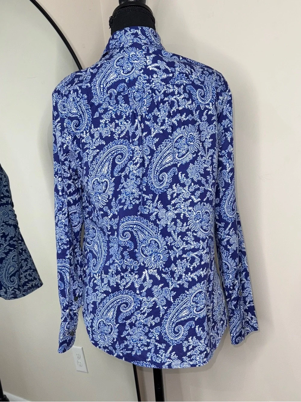 J Crew Paisley V-Neck Cotton Boho Tunic Top Blue Size S